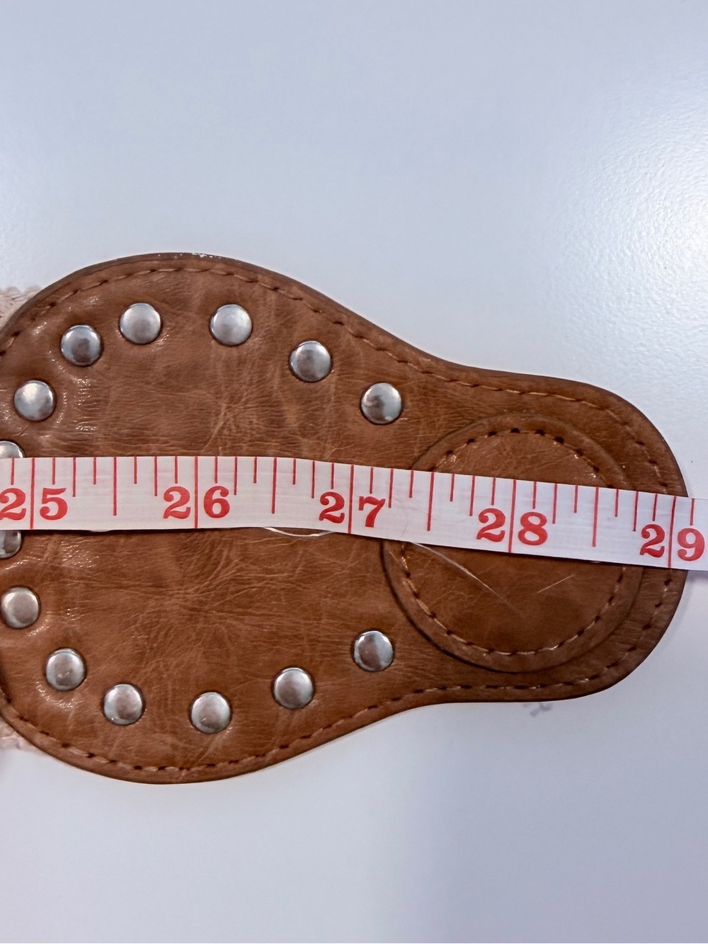 Boho Beige Crochet Stretch Belt with Studded Faux Leather Closure - Picture 3 of 3